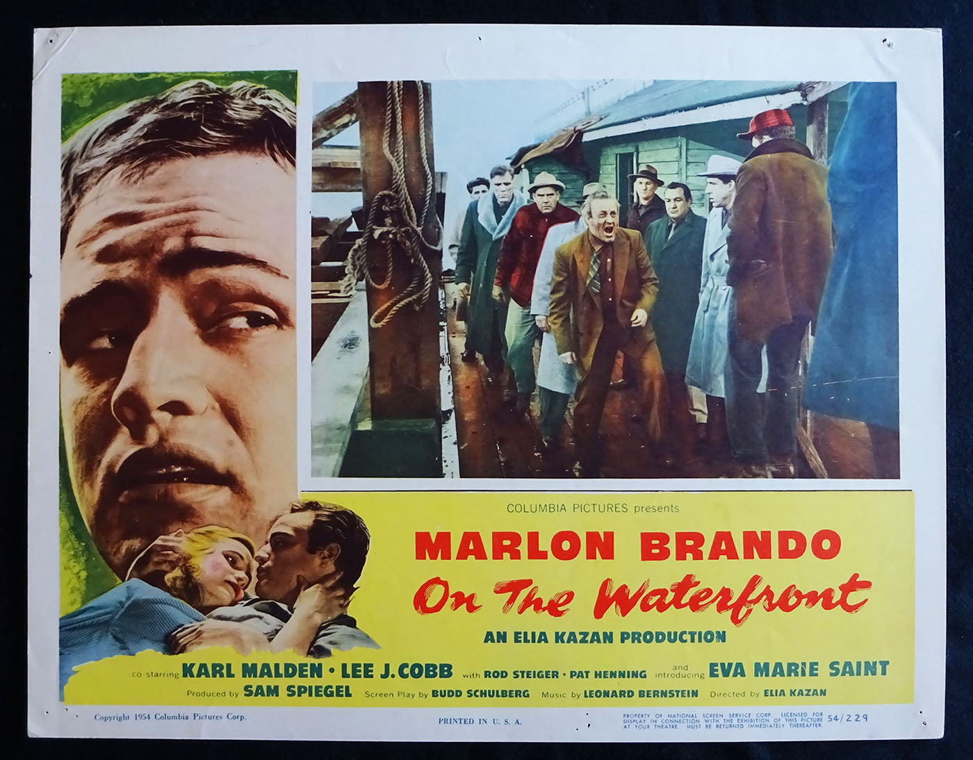 On The Waterfront (docks) (1954) Lobby Card (Fine condition) Marlon Brando, Eva Marie Saint, Karl Malden