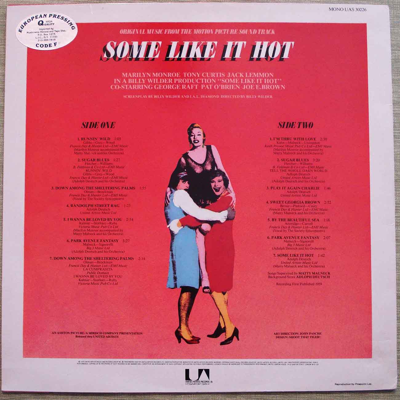 Some Like It Hot Soundtrack (1979) Vinyl LP 33rpm UAS-30026