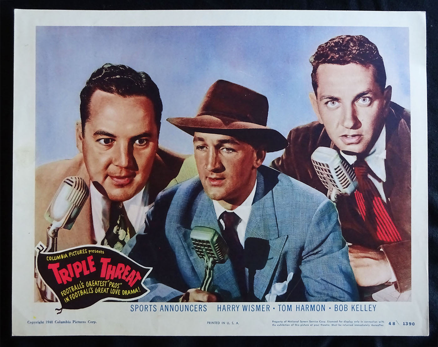 Triple Threat (1948) Lobby Card (Very Fine Condition) Harry Wismer, Tom Harmon, Bob Kelley