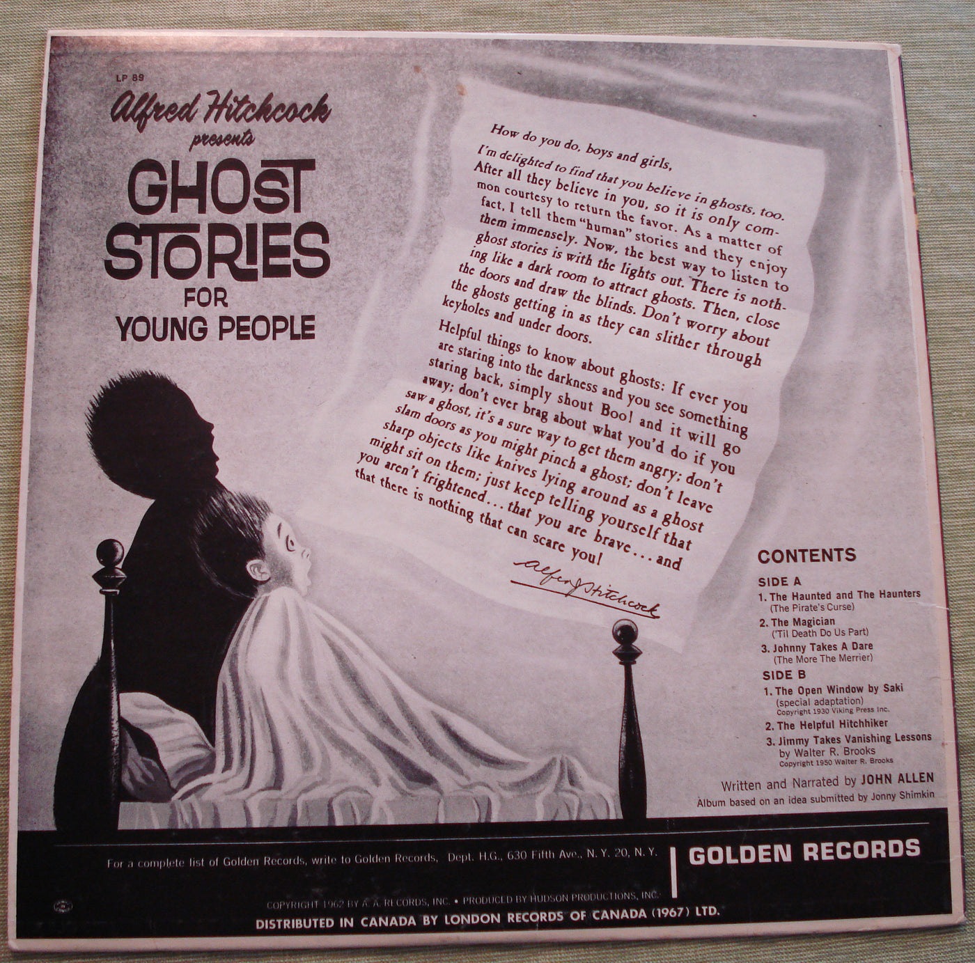 Alfred Hitchcock Presents Ghost Stories For Young People (1962) Vinyl LP 33rpm LP89