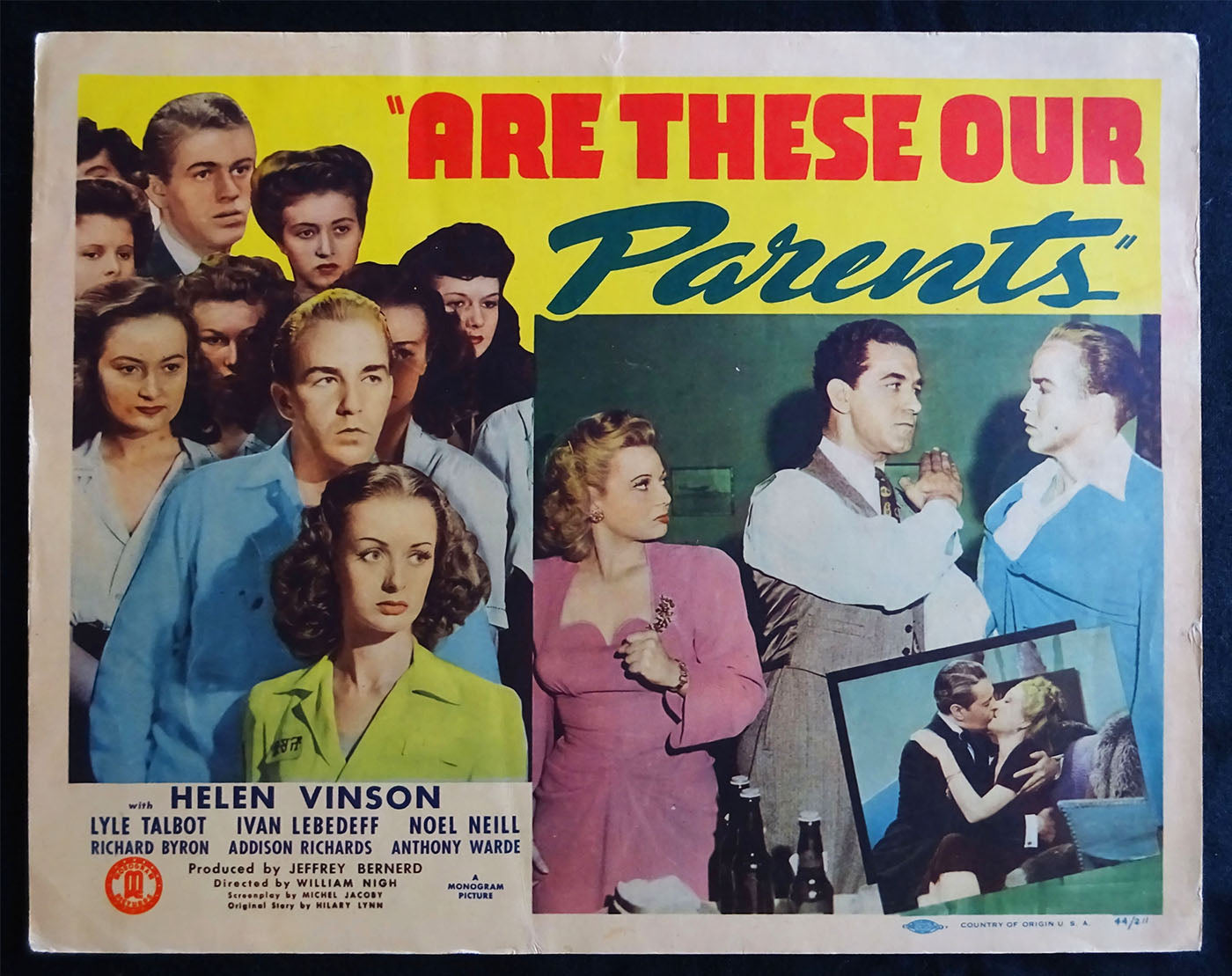 Are These Our Parents (1944) Lobby Card (Very Fine condition) Lyle Talbot, Noel Neill