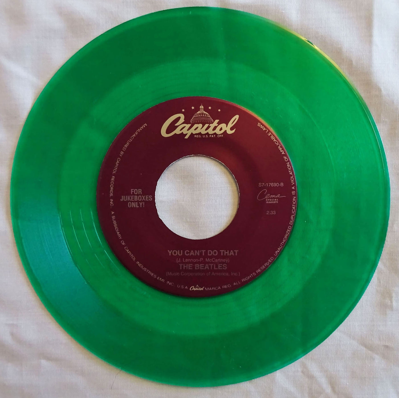 The Beatles Can't Buy Me Love-You Can't Do That Green Jukebox Vinyl Single 45rpm S7-17690
