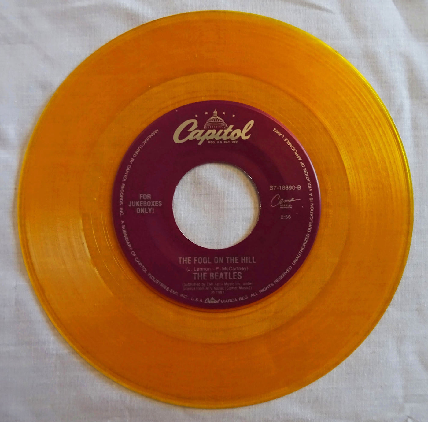 The Beatles Magical Mystery Tour-Fool On The Hill Yellow Jukebox Vinyl Single 45rpm S7-18890
