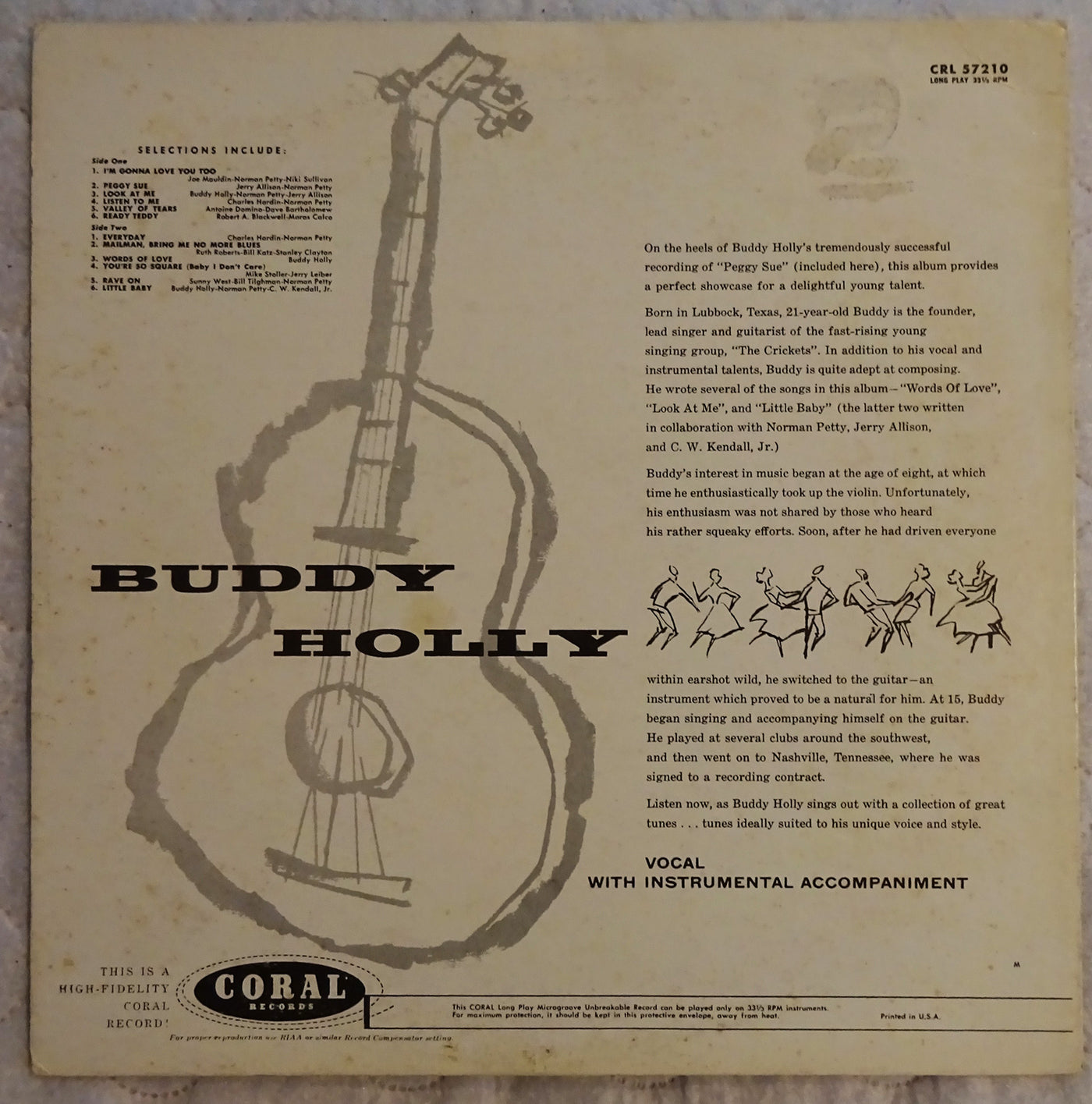 Buddy Holly Self Titled Album Vinyl Record 33rpm CRL 57210