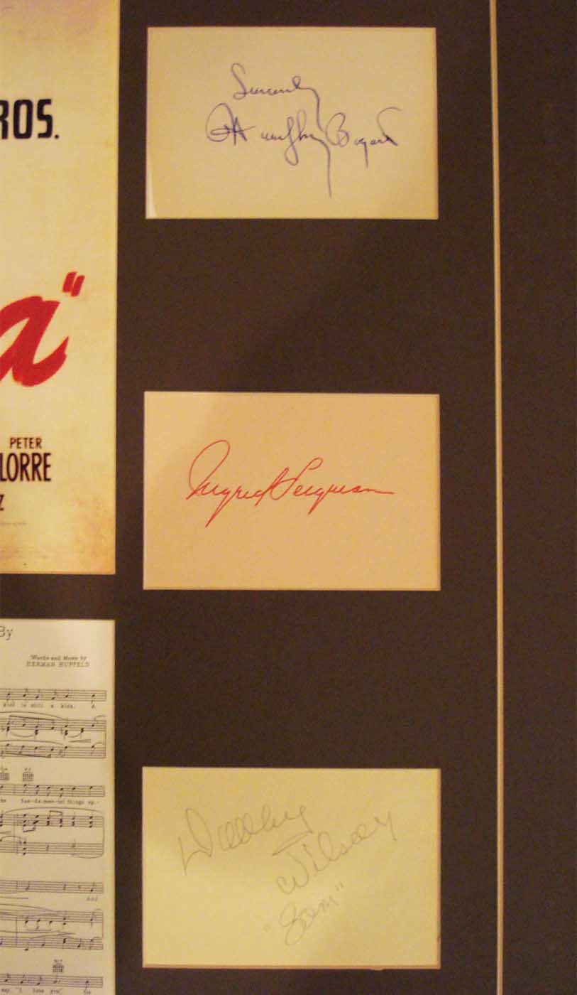 Humphrey Bogart, Ingrid Bergman, and Dooley Wilson Autographed Lobby Card from Casablanca (1942)
