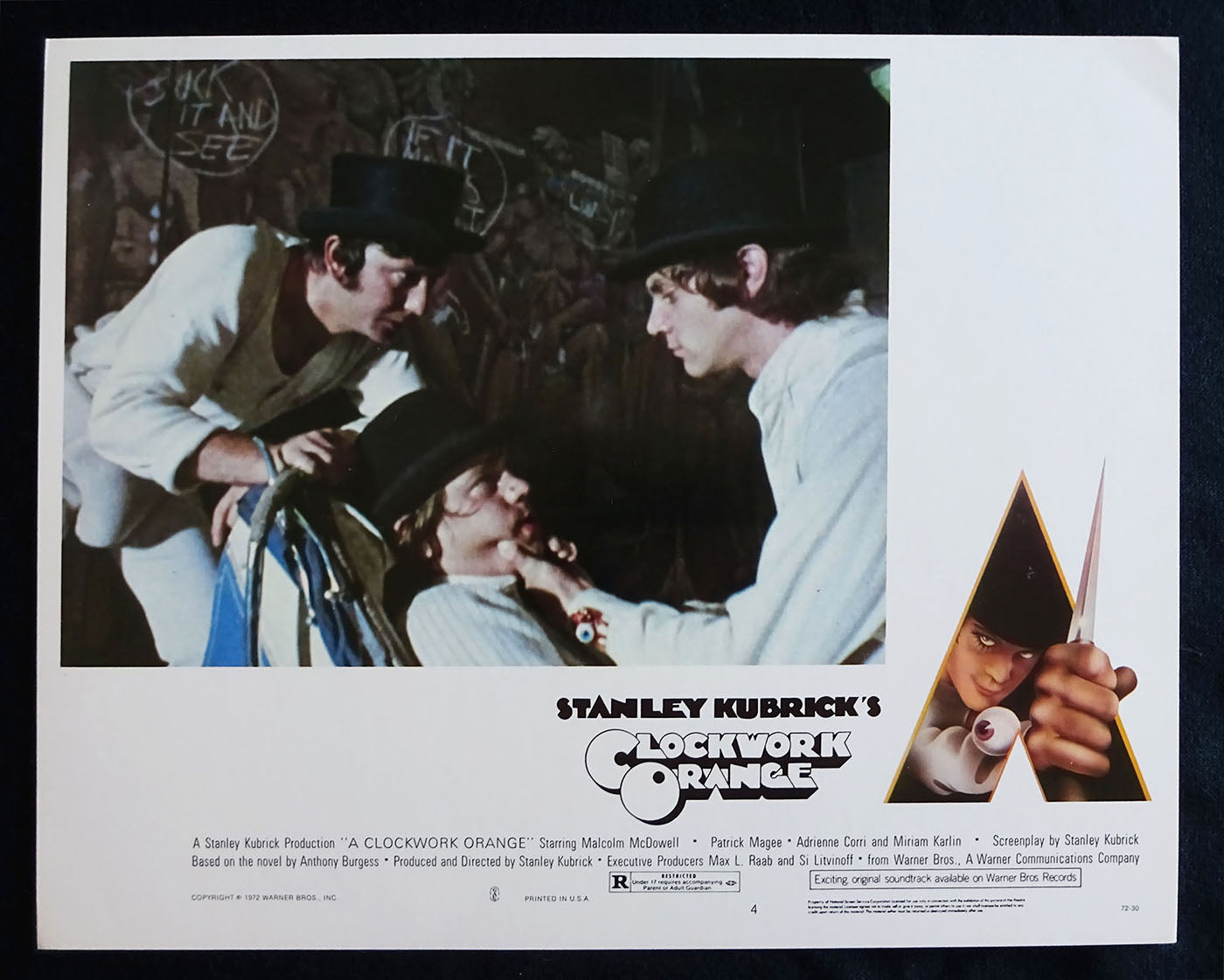 A Clockwork Orange (1971) Original UK Lobby Cards (set of 8) (Fine to Very Fine) Stanley Kubrick, Malcolm McDowell