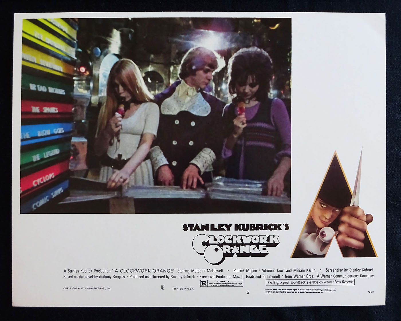 A Clockwork Orange (1971) Original UK Lobby Cards (set of 8) (Fine to Very Fine) Stanley Kubrick, Malcolm McDowell