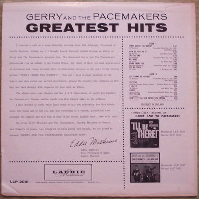Gerry and the Pacemakers - Greatest Hits (1965) Vinyl LP 33rpm LLP2031