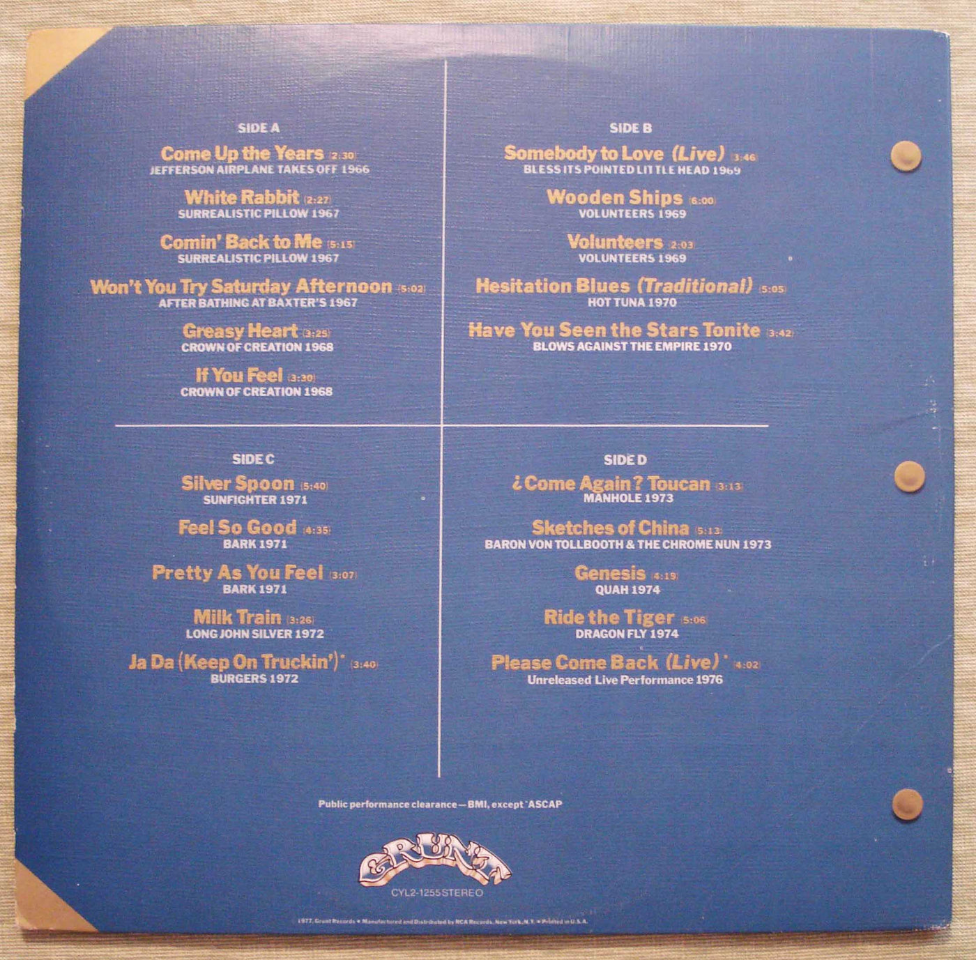 Jefferson Airplane - Flight Log (1977) Vinyl LP 33rpm CYL2-1255