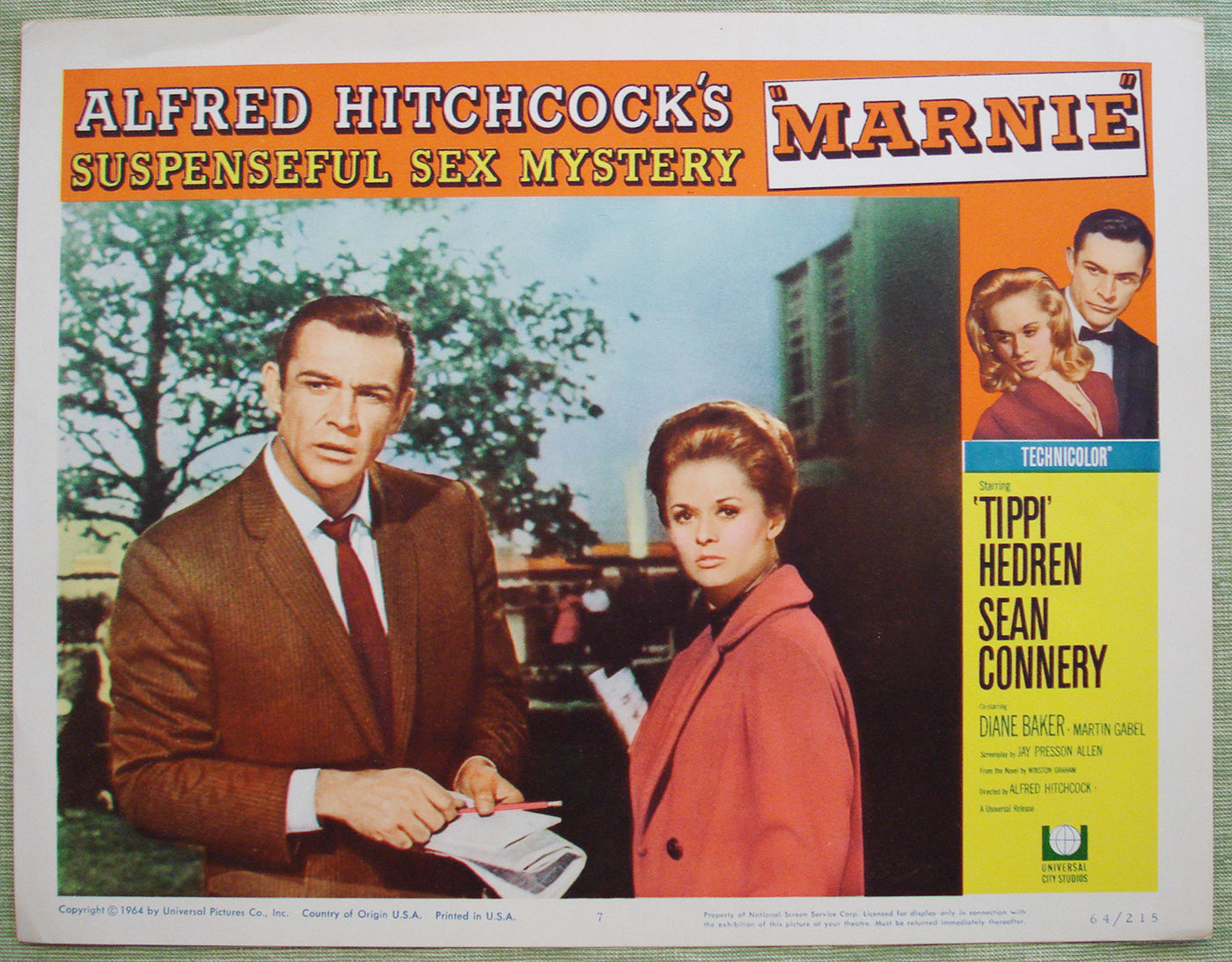 Marnie (1964) Original Lobby Card (Fine to Very Fine) Alfred Hitchcock, Sean Connery, Tippi Hedren