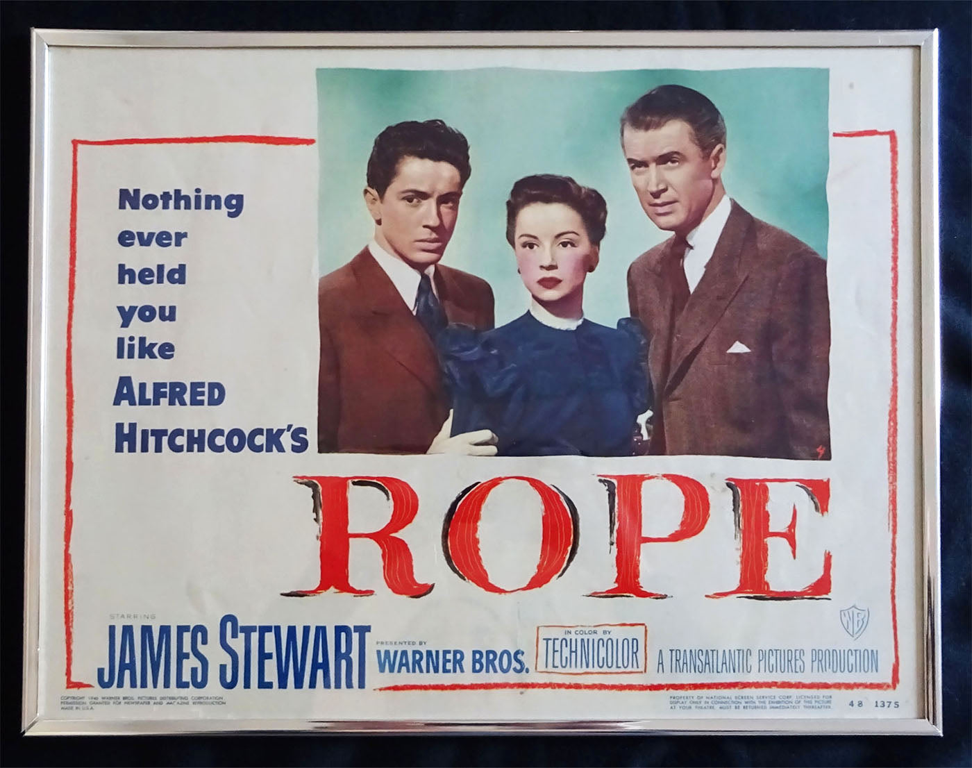 Rope (1948) Original Lobby Card (Fine to Very Fine) Alfred Hitchock, James Stewart, Farley Granger