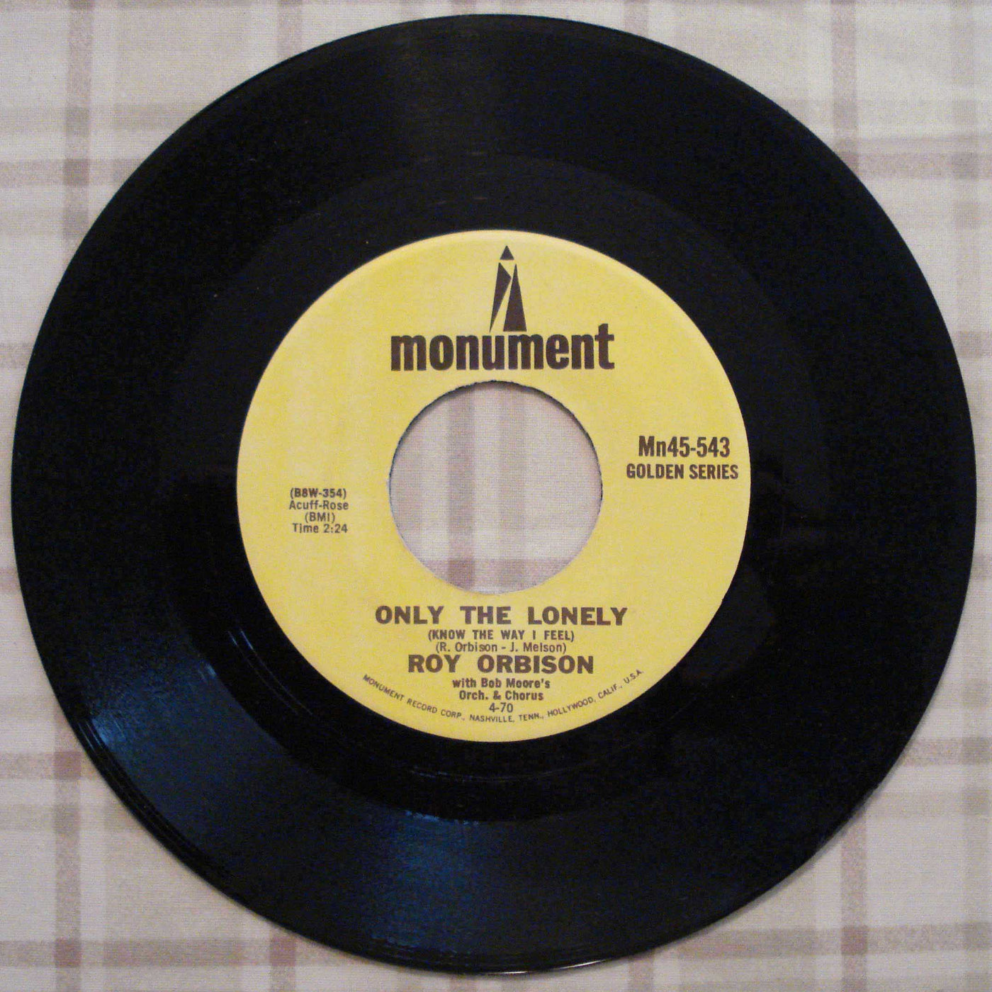 Roy Orbison - Only The Lonely-Up Town (1960) Vinyl Single 45rpm Mn45-543