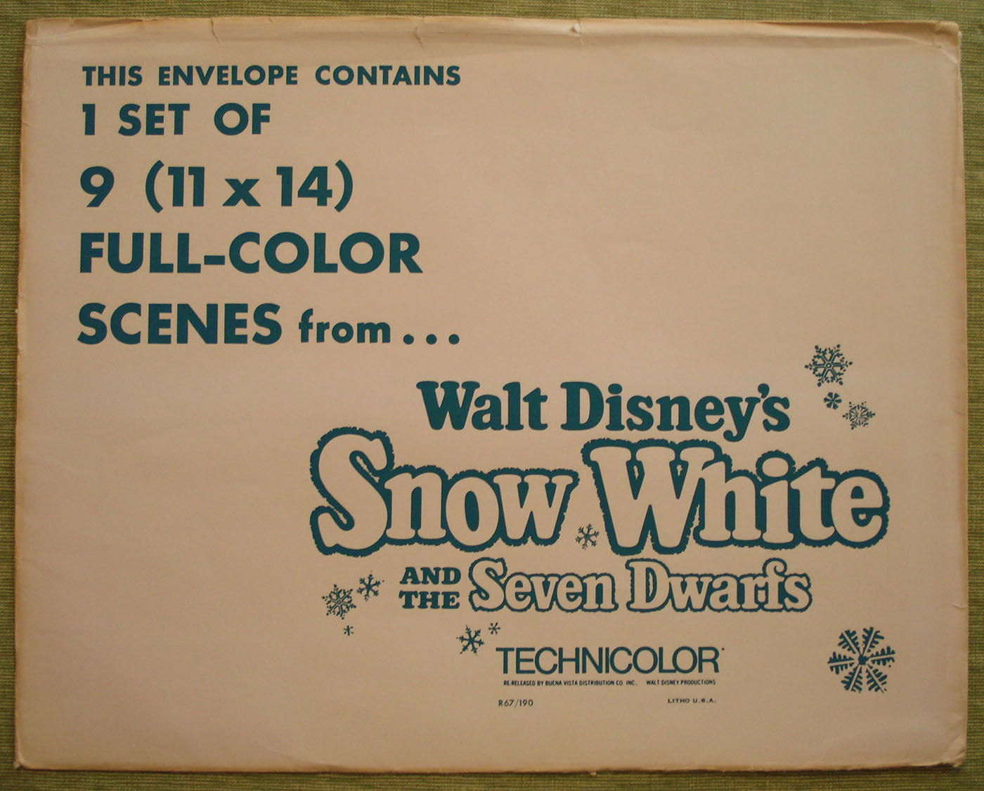 Walt Disney's Snow White & The Seven Dwarfs Envelope + 9 11x14" Lobby Cards (Re-release)