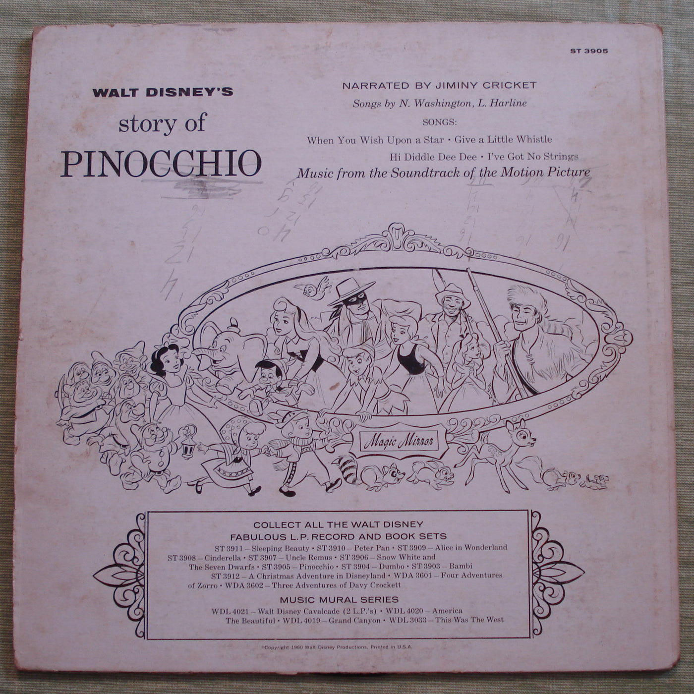 Walt Disney's Pinocchio (1960) Vinyl LP 33rpm ST3905